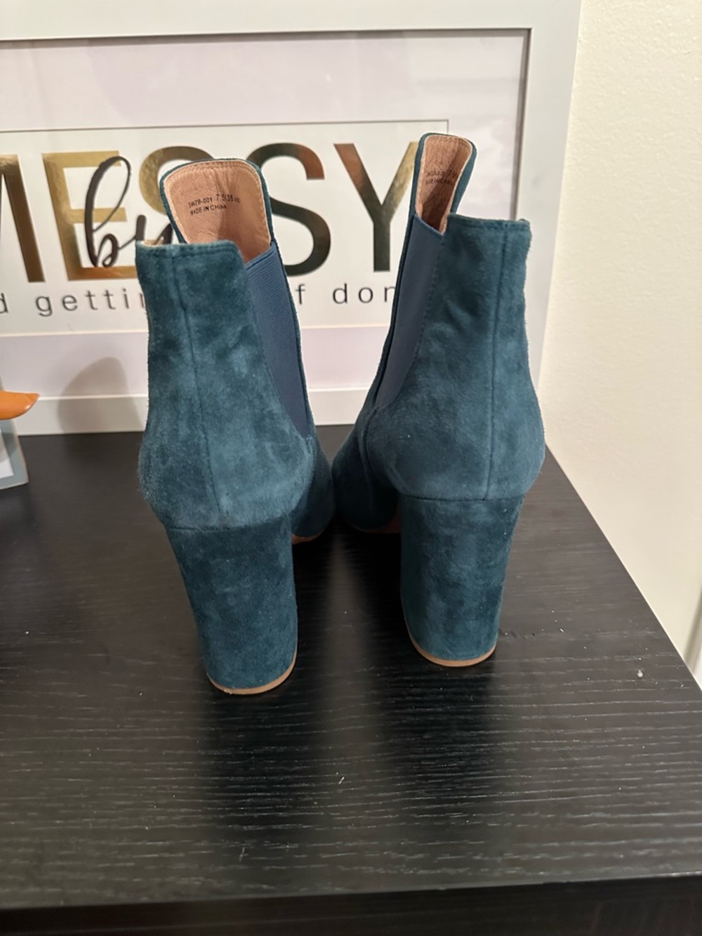 Chinese Laundry Teal Suede Block Heel Ankle Boots - Picture 8 of 9